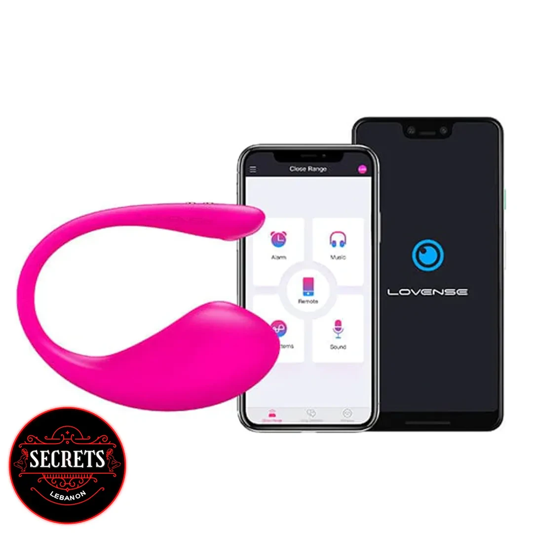 LovenseLush3Vibrator Lovense Lush 3 Vibrator in pink shown beside Lovense app on smartphone