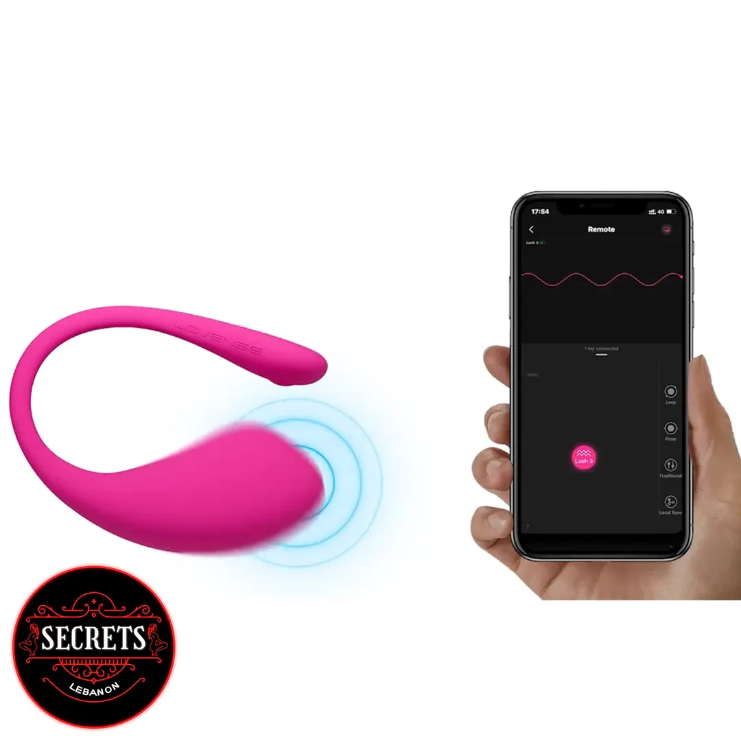 Lovense Lush 3 Vibrator in pink beside smartphone app control screen