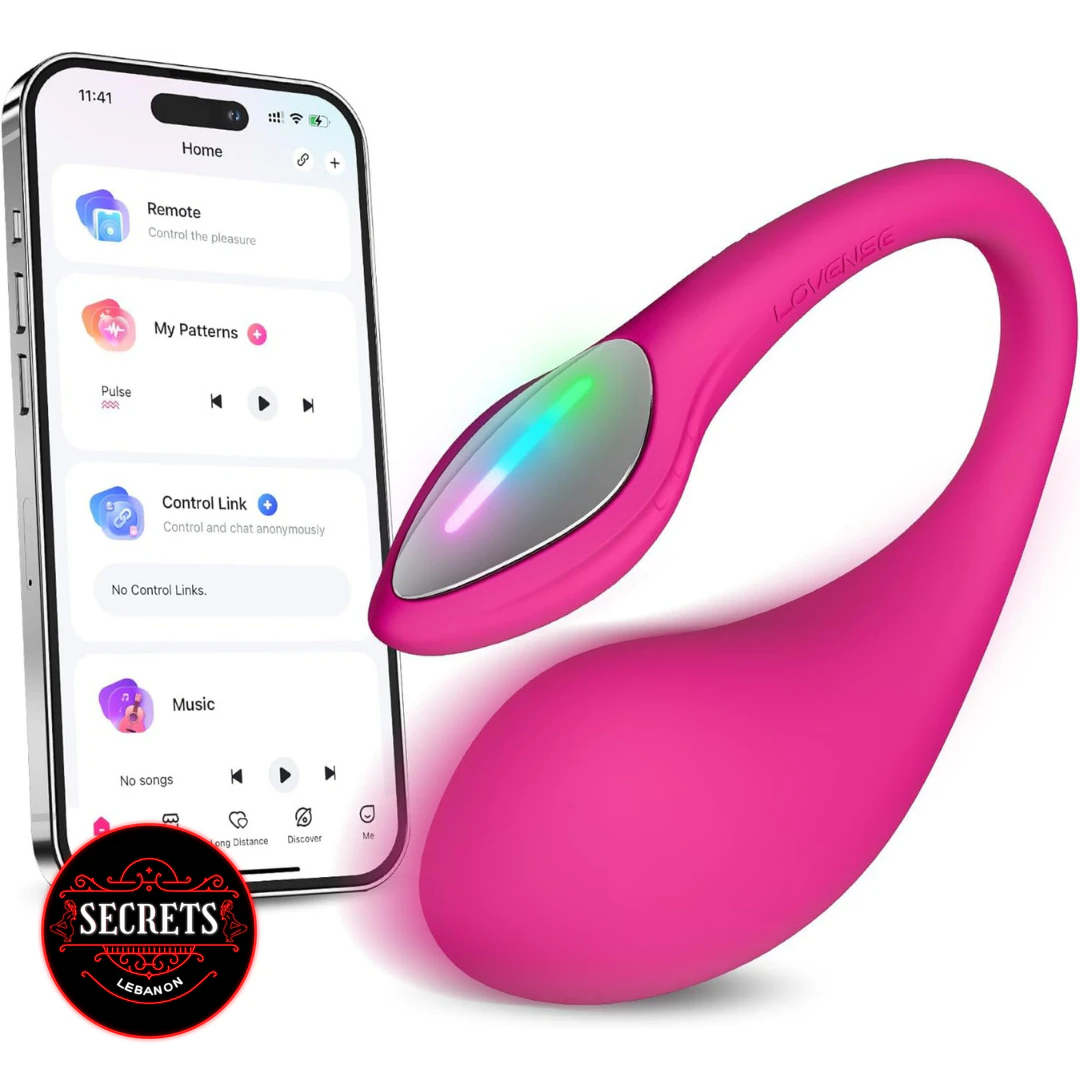 Lovense Lush 4 App Controlled Vibrator in pink beside Lovense smartphone app