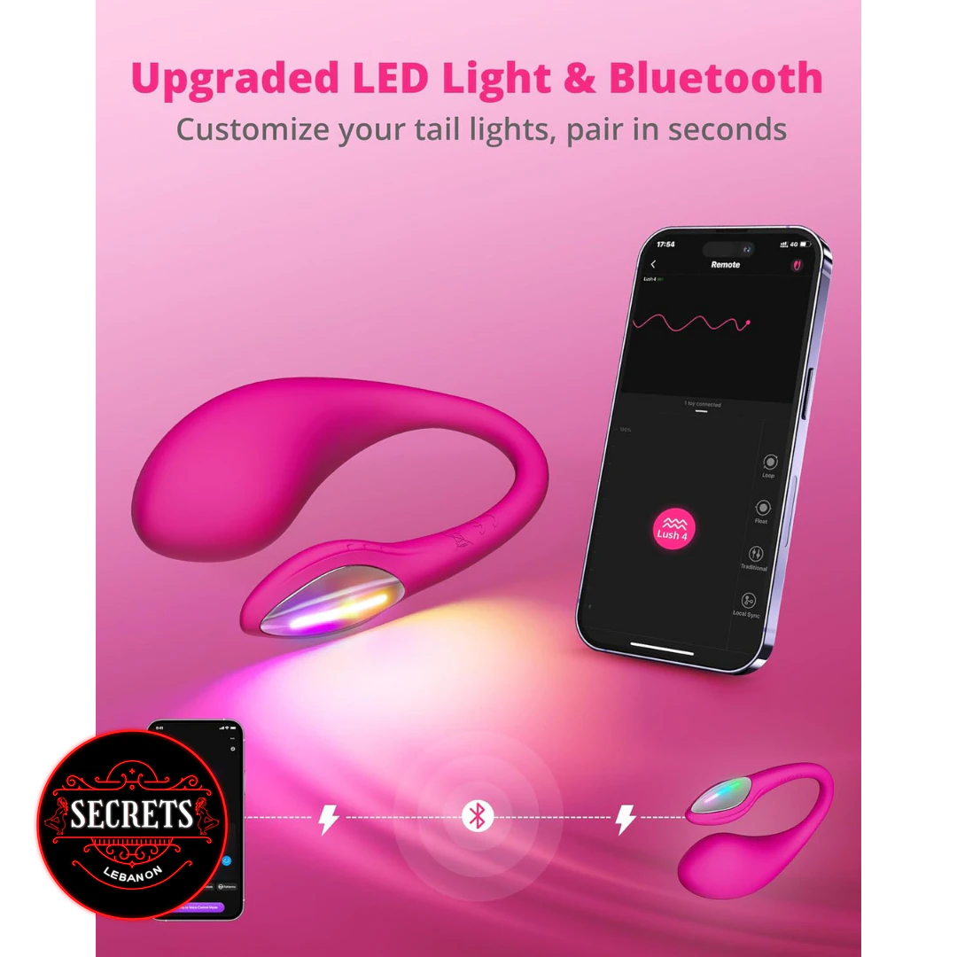 Lovense Lush 4 App Controlled Vibrator in pink with glowing LED light