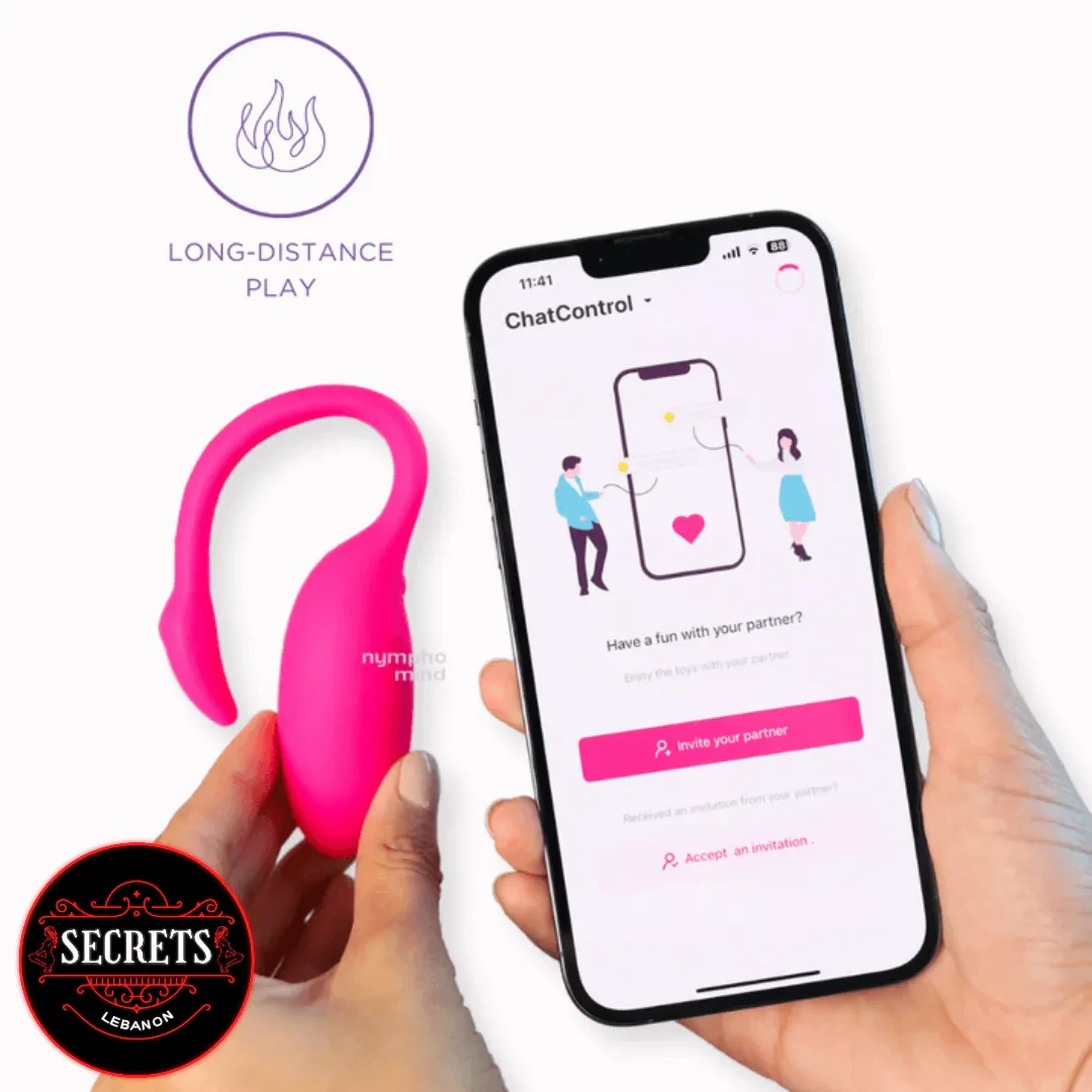 Magic Motion Flamingo 2.0 App Controlled Vibrator in pink held with smartphone