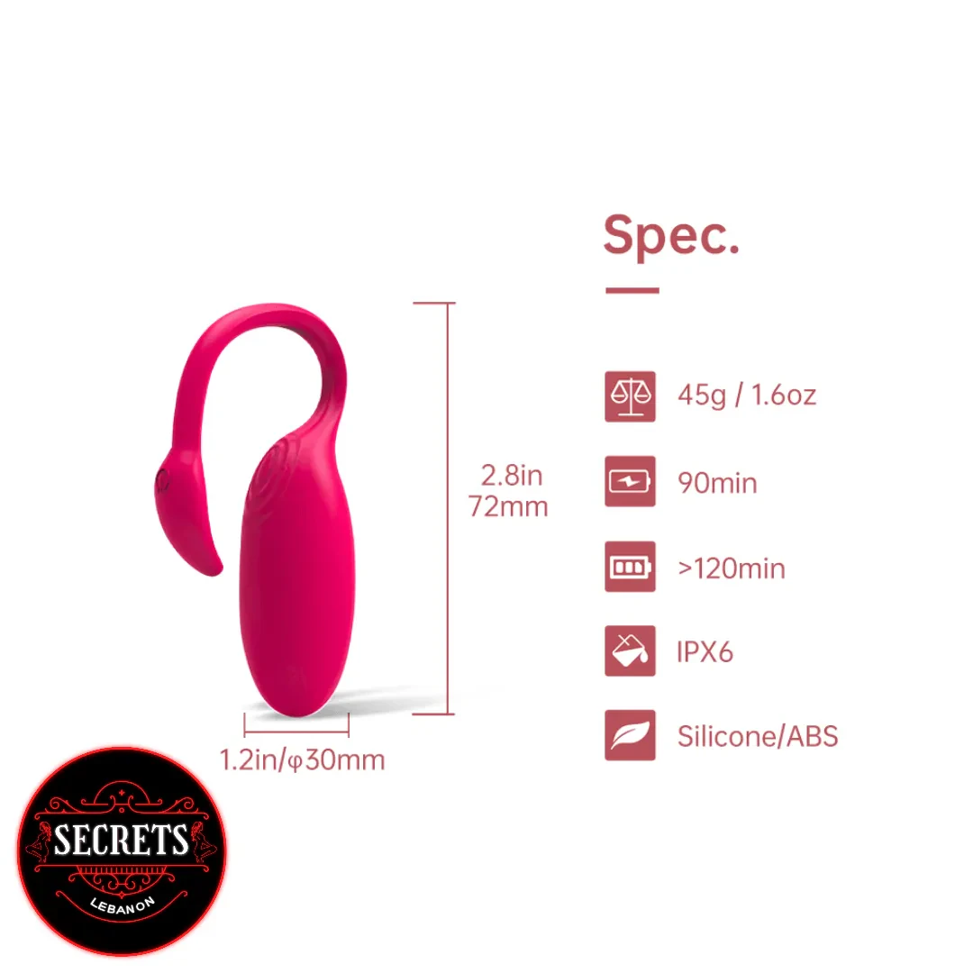 Magic Motion Flamingo 2.0 App Controlled Vibrator pink silicone with spec chart