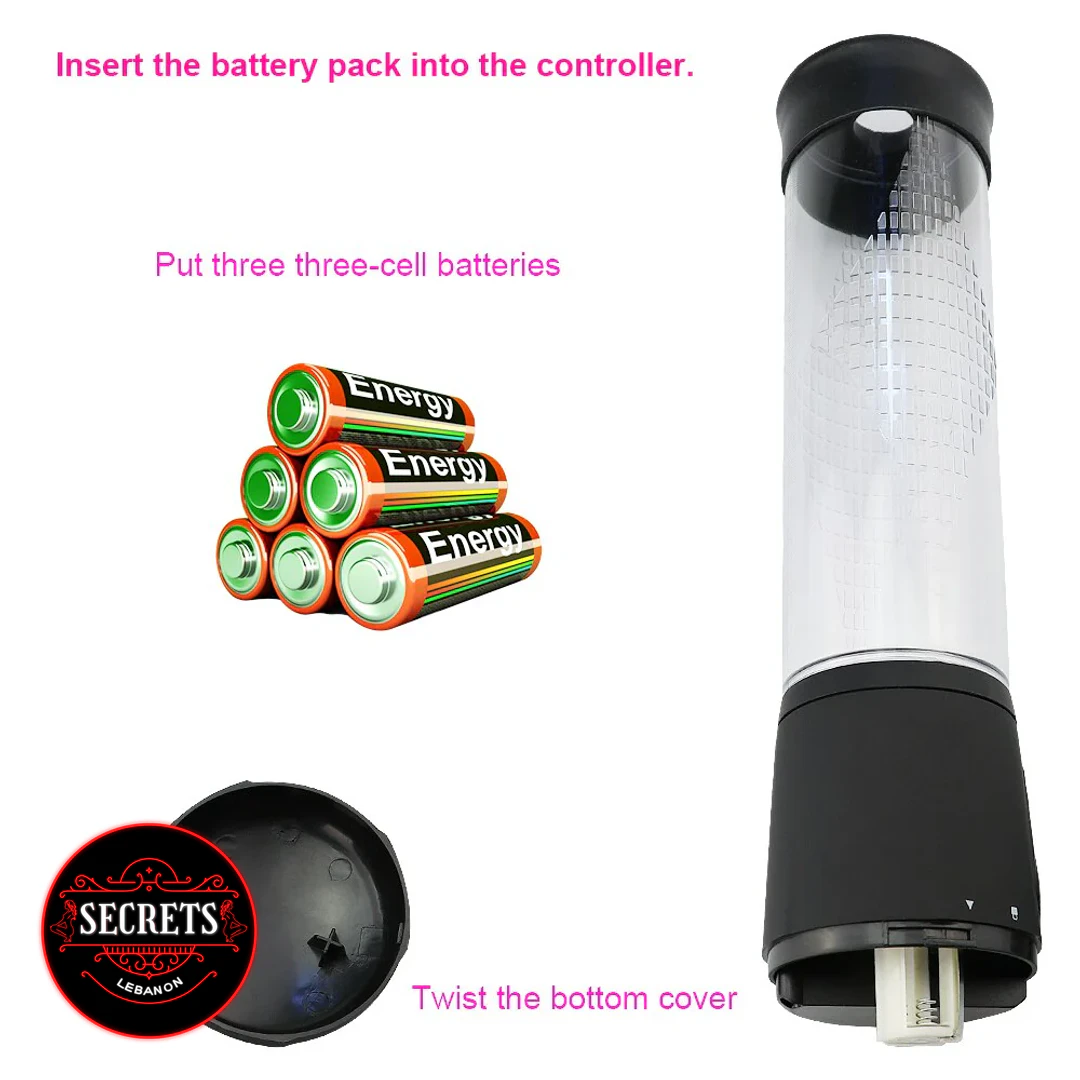 Marathon Automatic Penis Pump battery installation guide with three AA cells shown