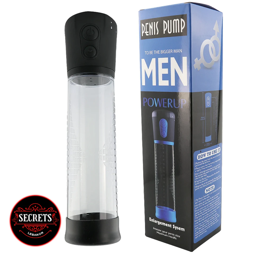 Marathon Automatic Penis Pump with clear cylinder beside blue retail box
