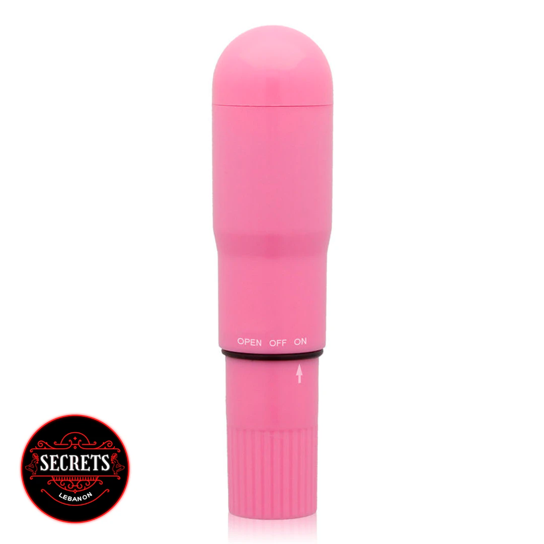 Mini Discreet Travel Vibrator in pink with ribbed base and twist controls