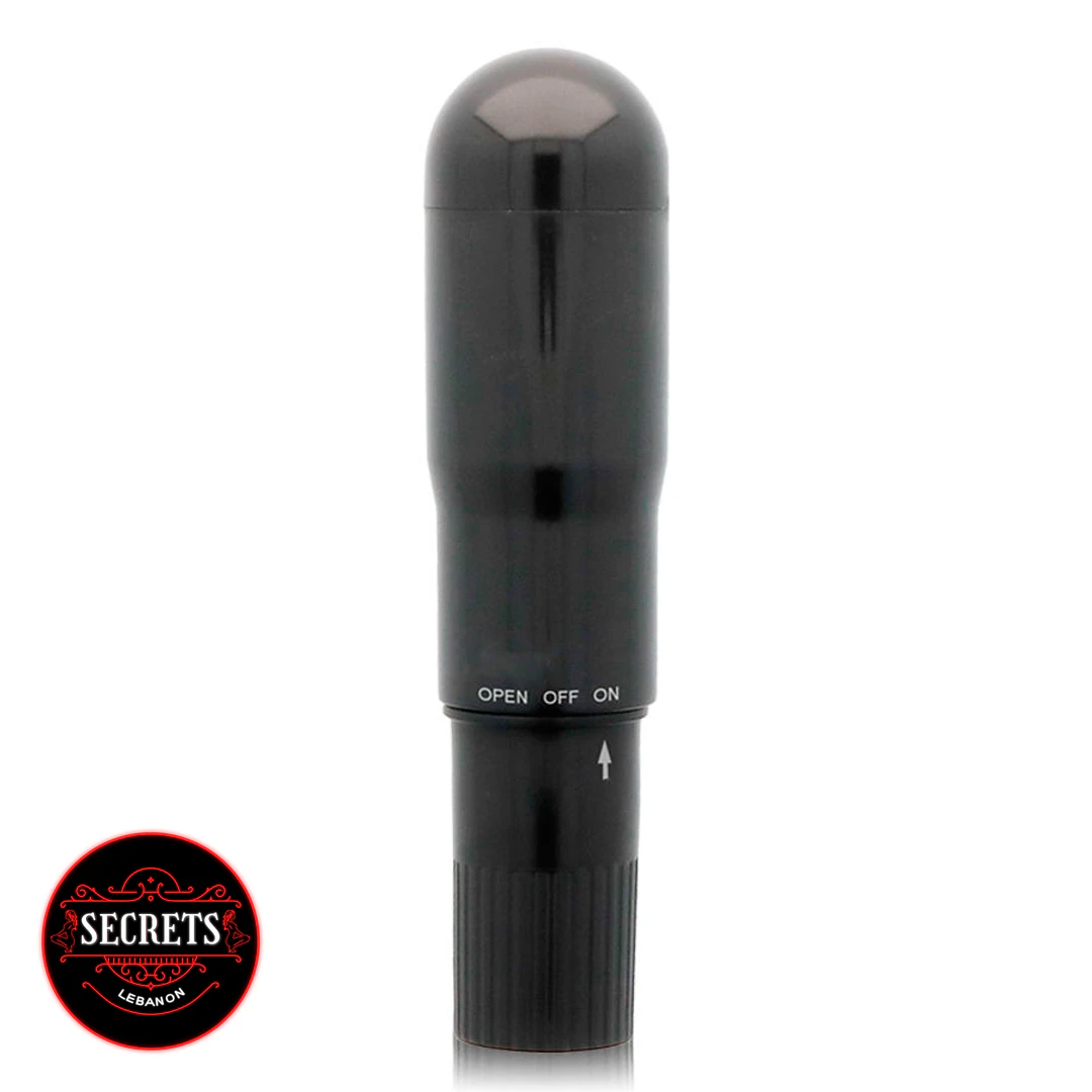 Mini Discreet Travel Vibrator in glossy black with twist base controls