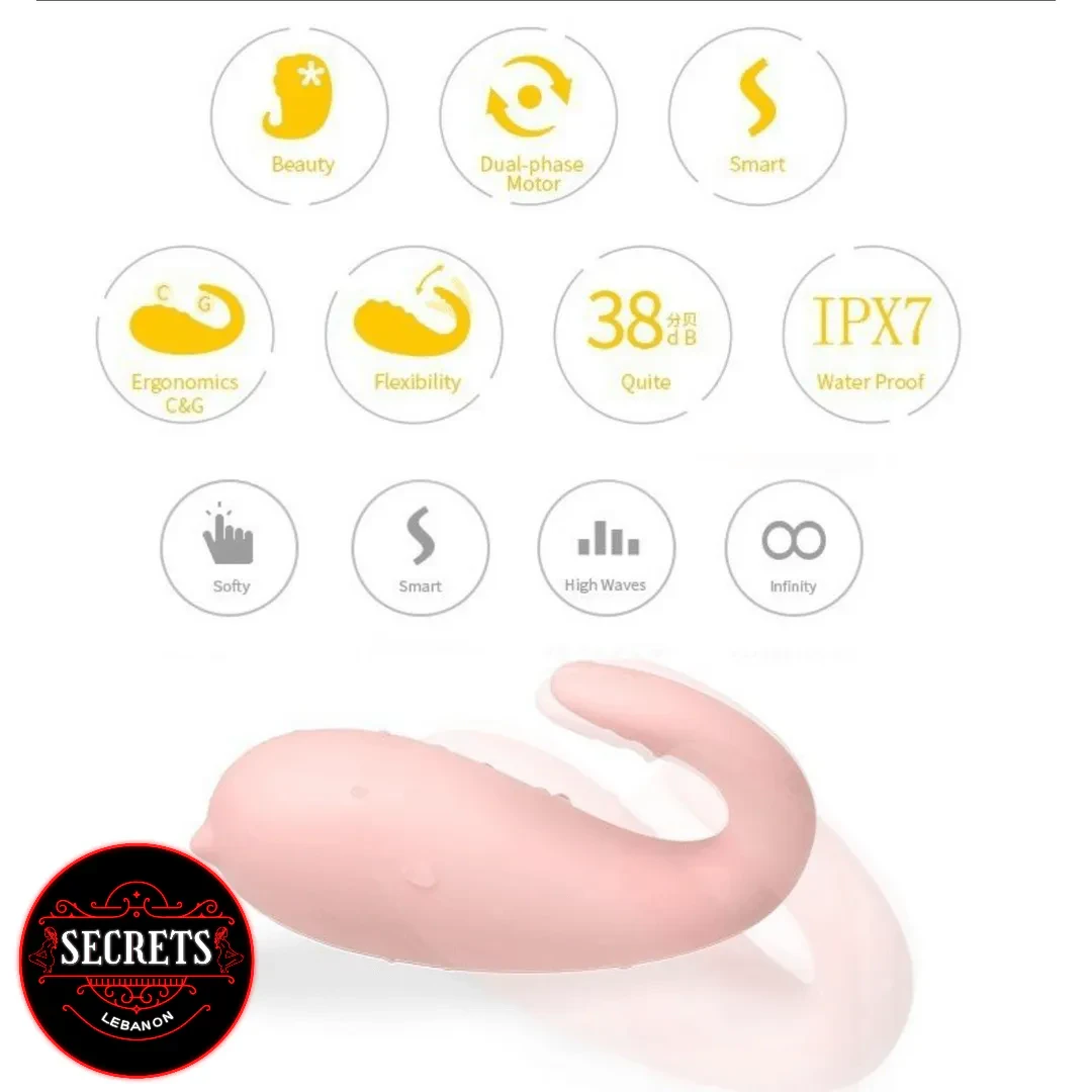 Monster Pup Whale App Controlled Vibrator in pink with feature icons