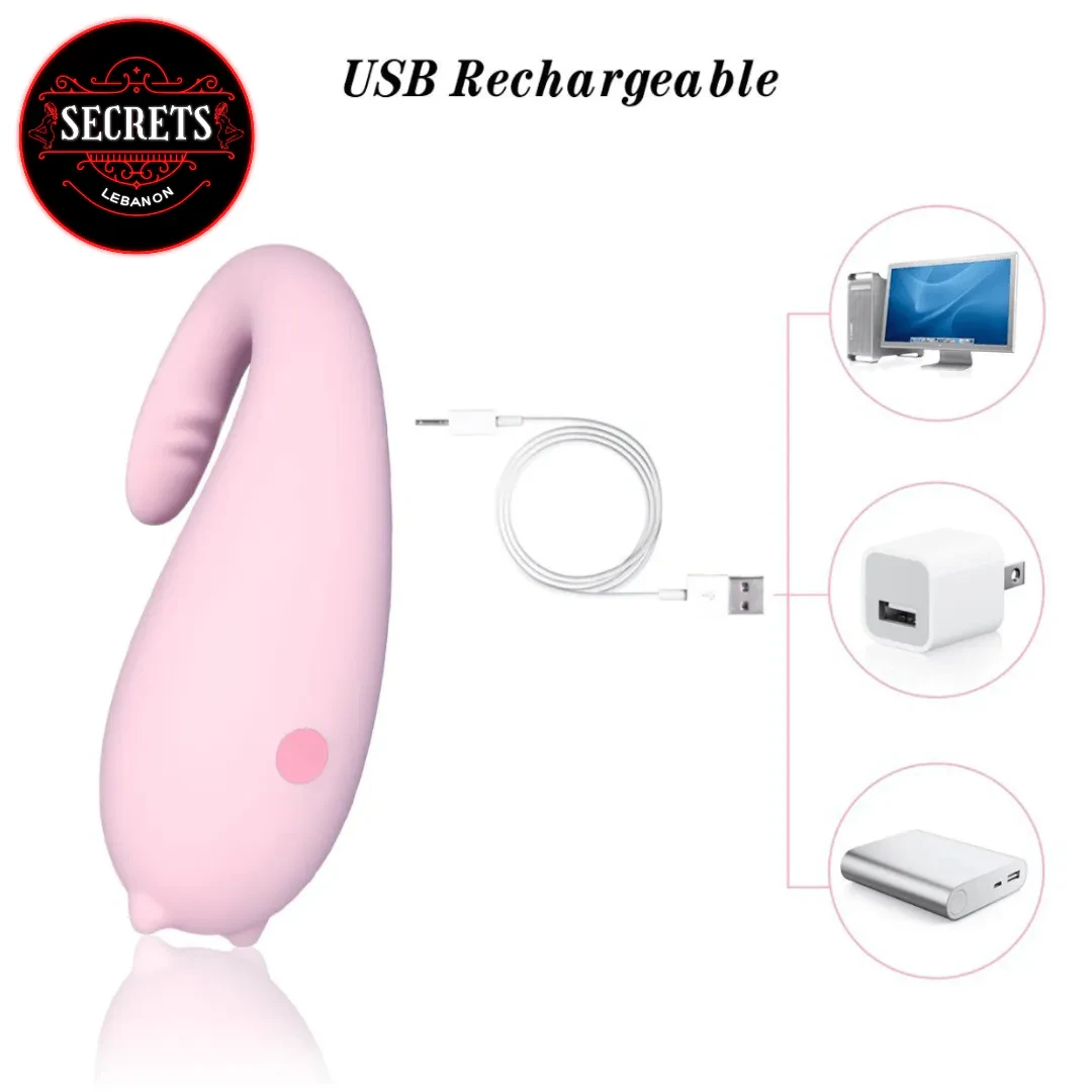 Monster Pup Whale App Controlled Vibrator in pink with USB charging cable
