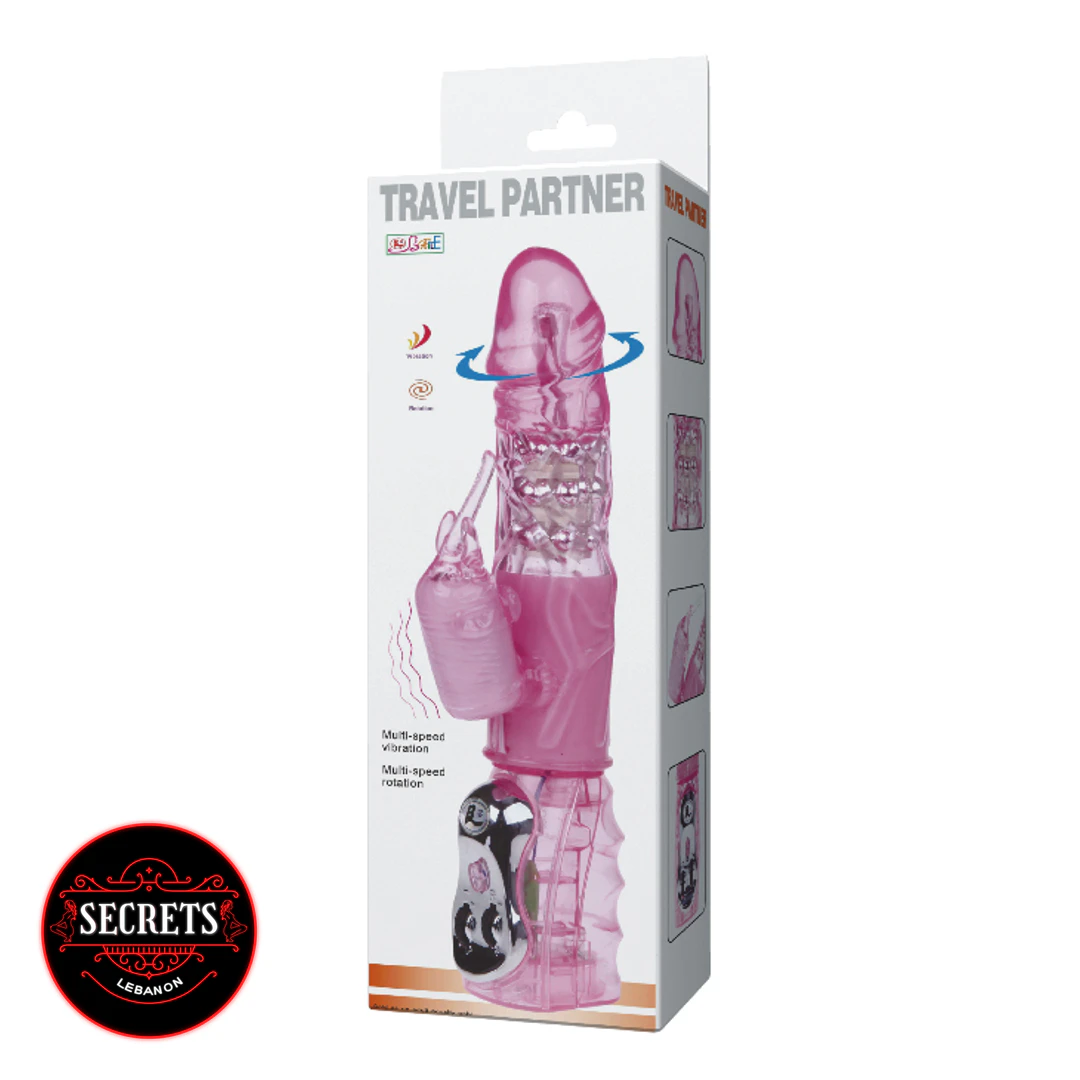 Multi Speed Rotating Rabbit Vibrator in pink displayed in retail box packaging