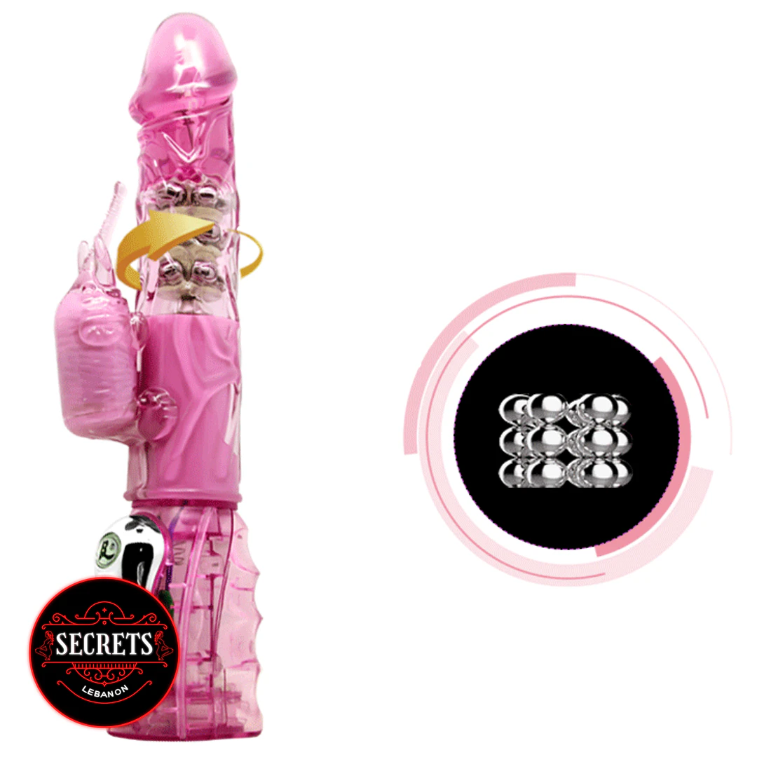 Multi Speed Rotating Rabbit Vibrator in pink with silver internal rotating beads