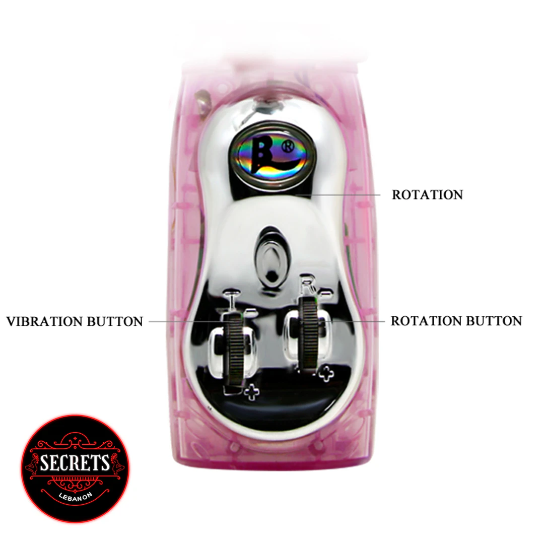 Multi Speed Rotating Rabbit Vibrator pink with labelled silver control buttons
