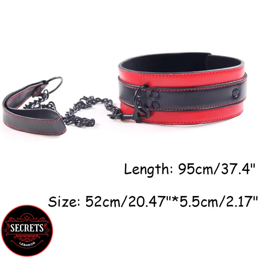 Obsidian Passion 10 Piece BDSM Set red black leather collar with leash