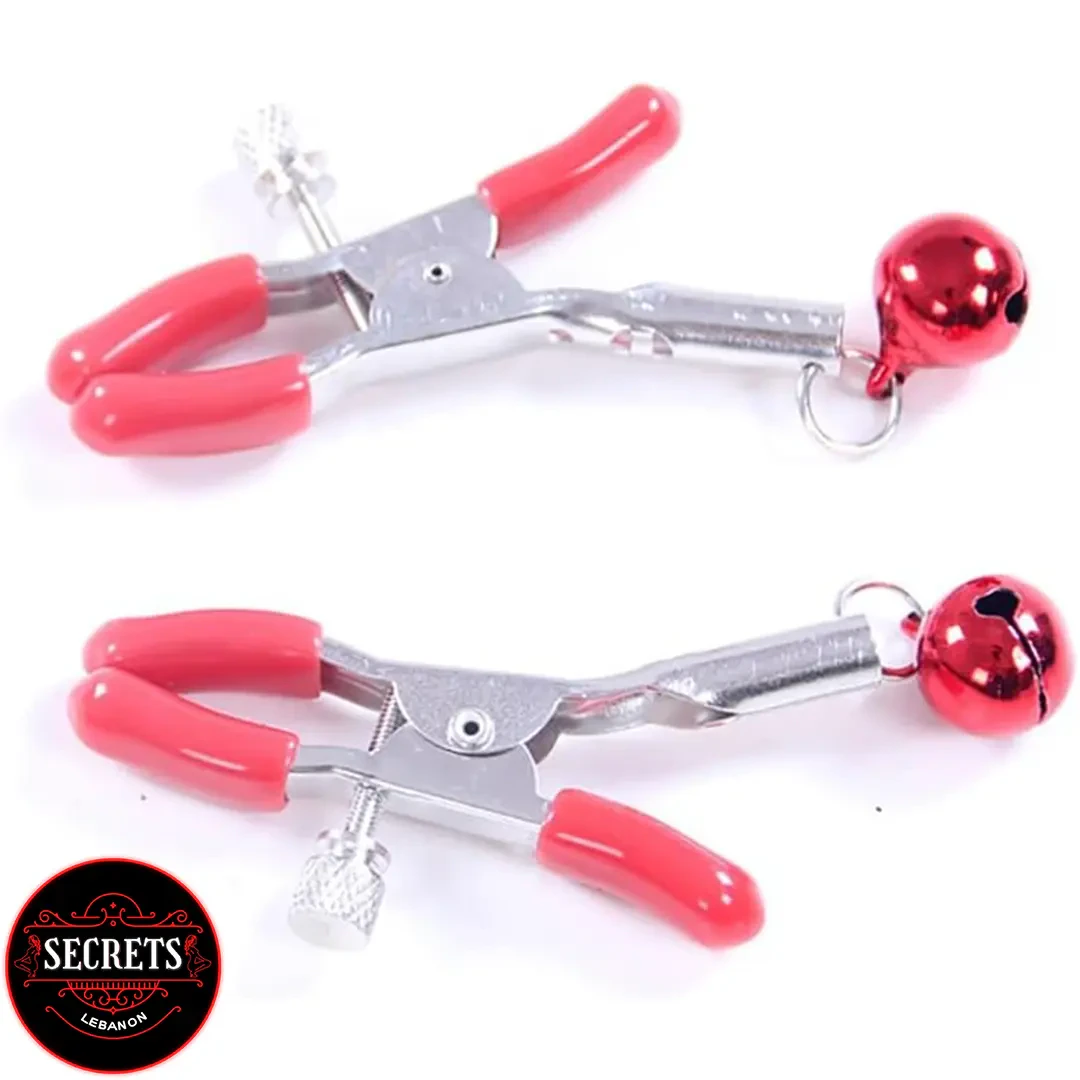 Obsidian Passion 10 Piece BDSM Set nipple clamps with red bells