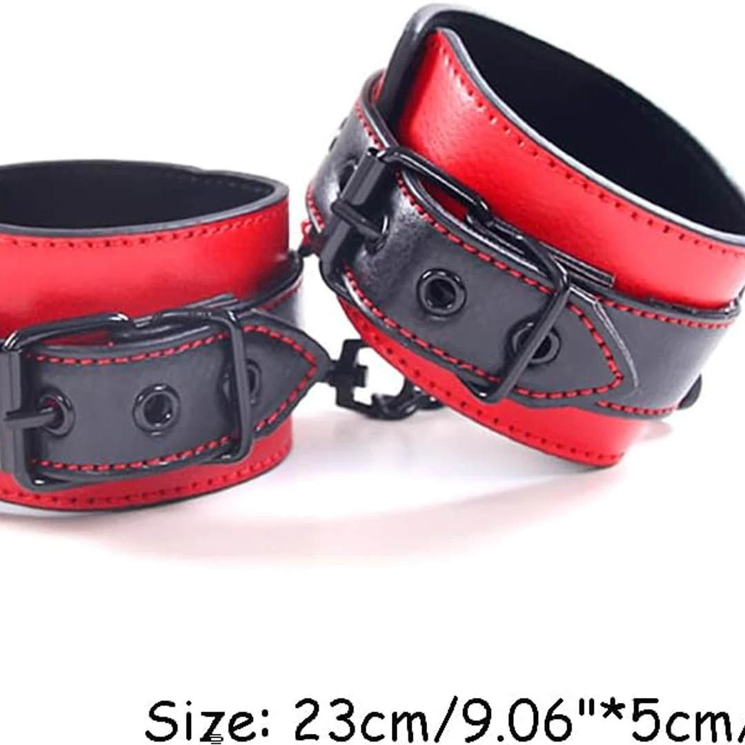 Obsidian Passion 10 Piece BDSM Set red black leather wrist cuffs with buckles