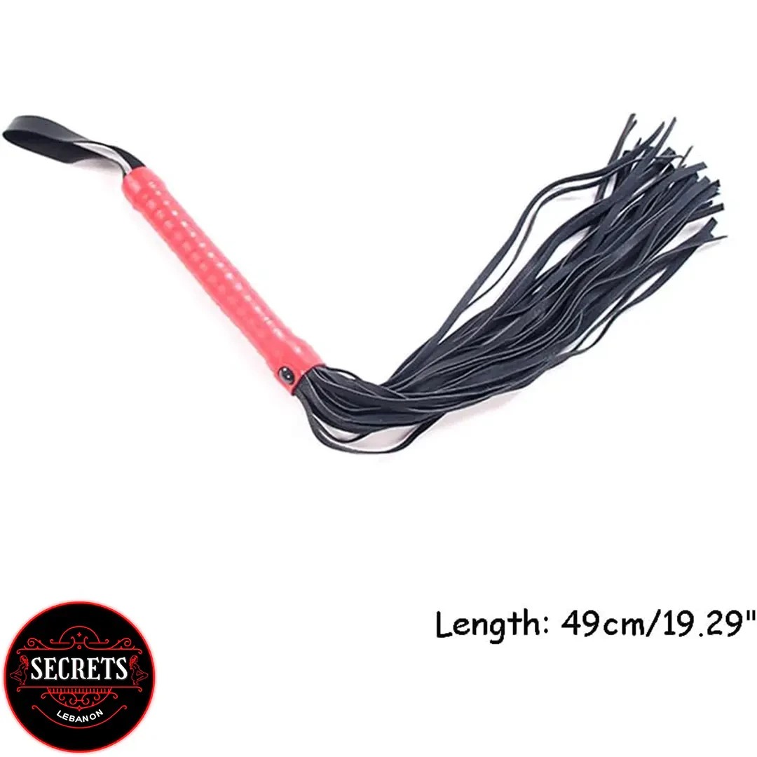 Obsidian Passion 10 Piece BDSM Set flogger with red handle black tassels