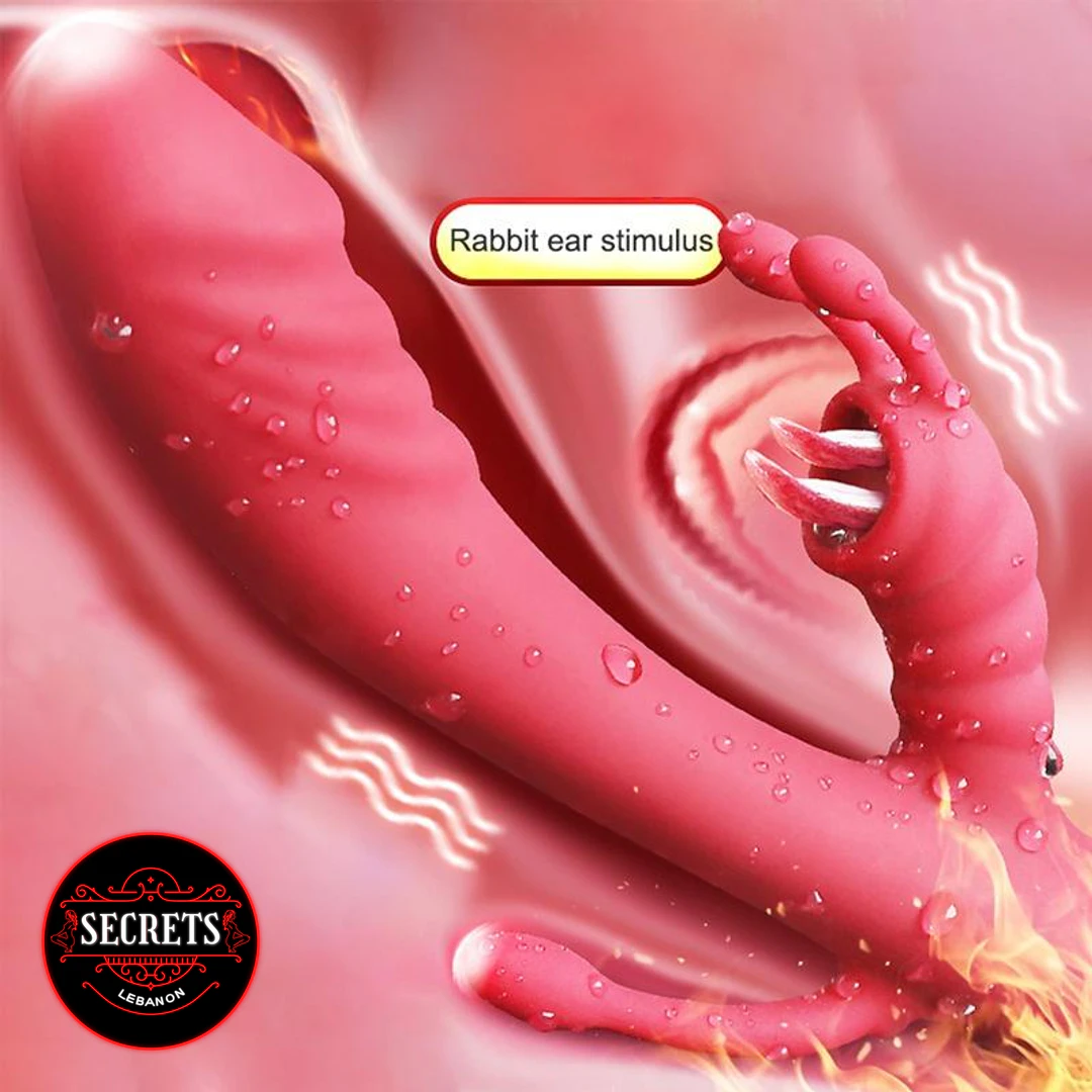 Passion Tongue Licking Rabbit Vibrator in pink silicone with water droplets