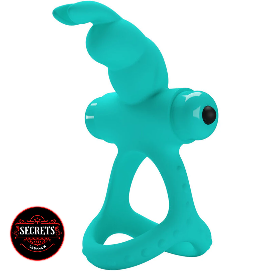 PowerPulse Rabbit Cock Ring in teal silicone with black button control