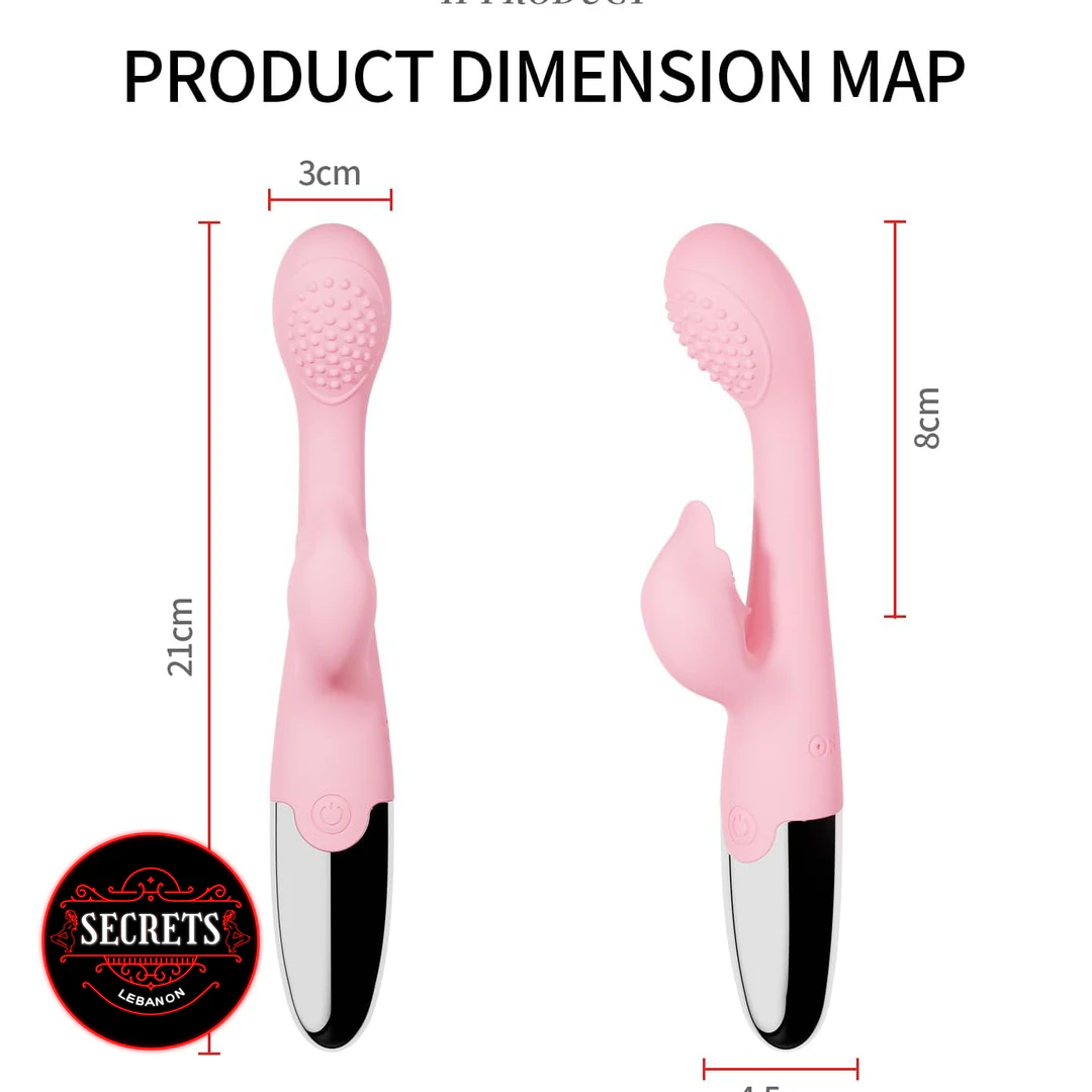 Rebecca Clit Sucking G-Spot Vibrator dimension map front and side views pink