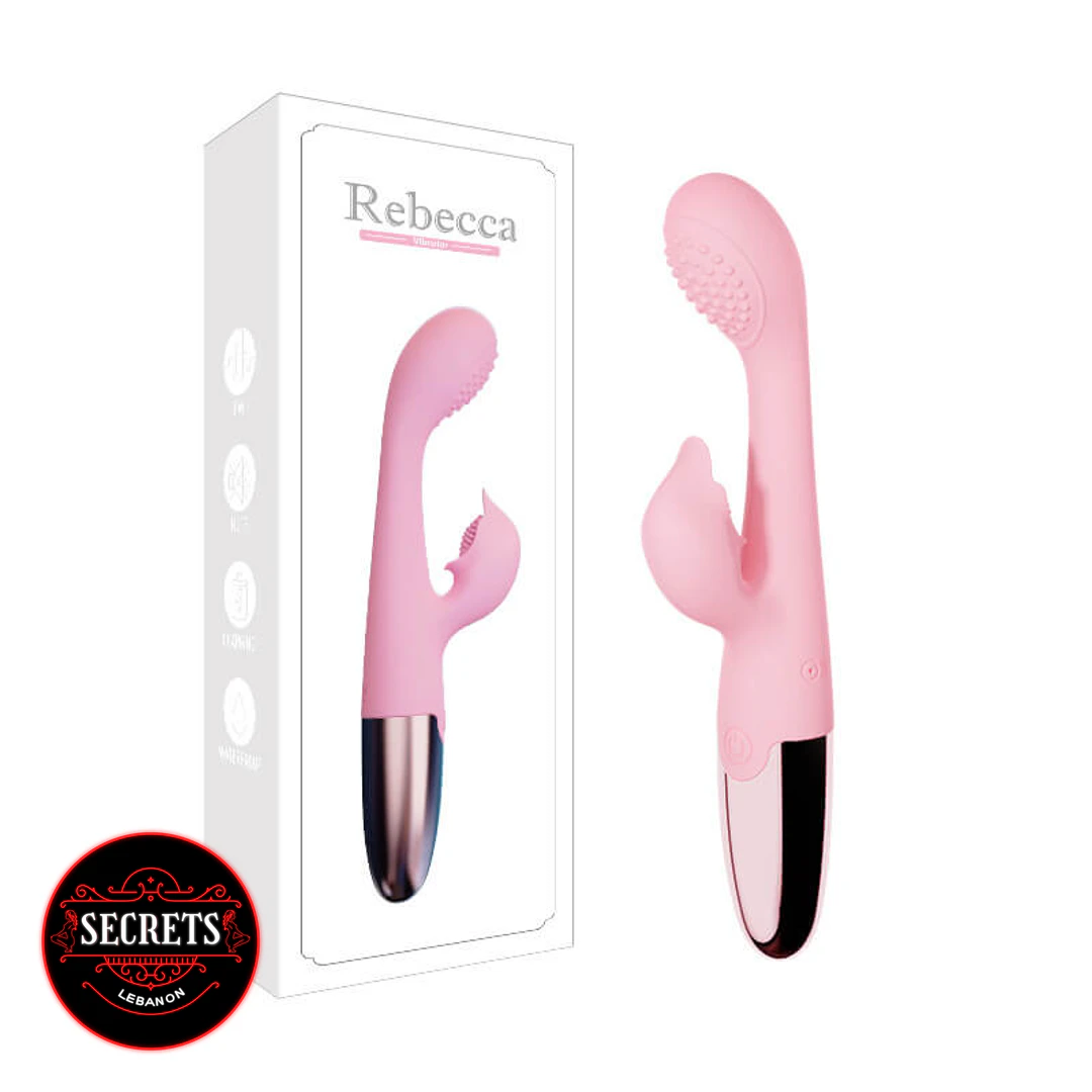 Rebecca Clit Sucking G-Spot Vibrator in pink beside its white retail box
