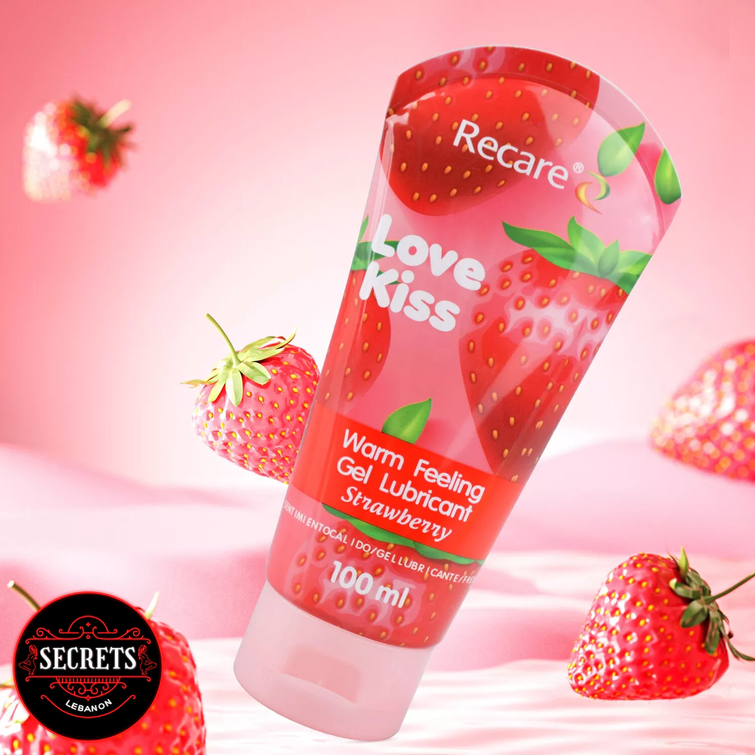 Recare Warm Feeling Strawberry Lubricant 100ml tube with open pink flip cap