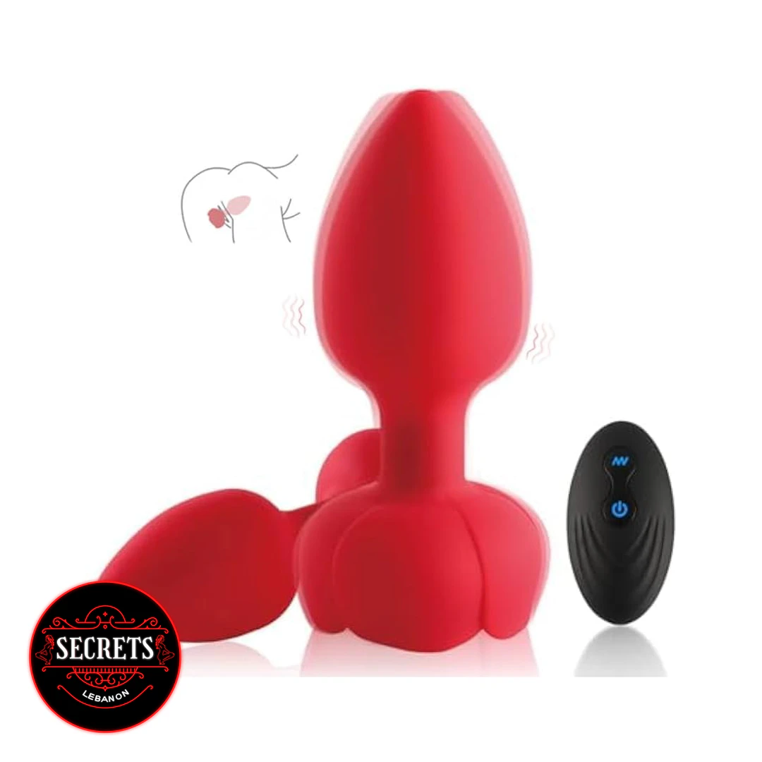 RedBloom Remote Anal Vibrator in red silicone with black wireless remote