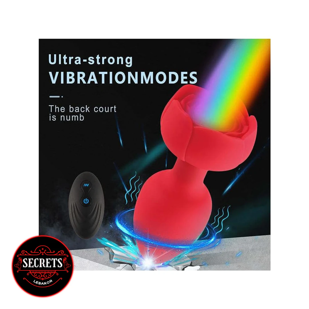 RedBloom Remote Anal Vibrator red silicone rose shape with black wireless remote