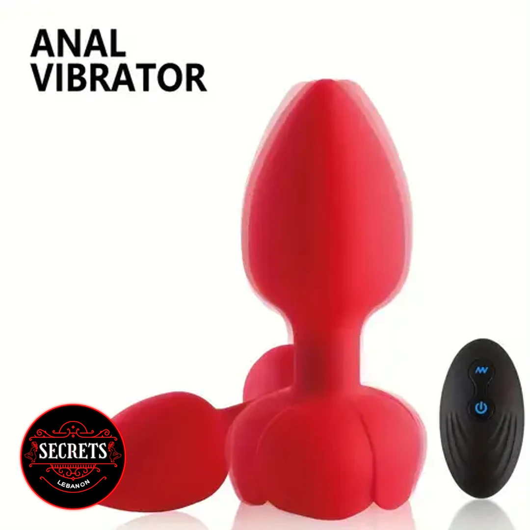 RedBloom Remote Anal Vibrator in red silicone with black wireless remote control