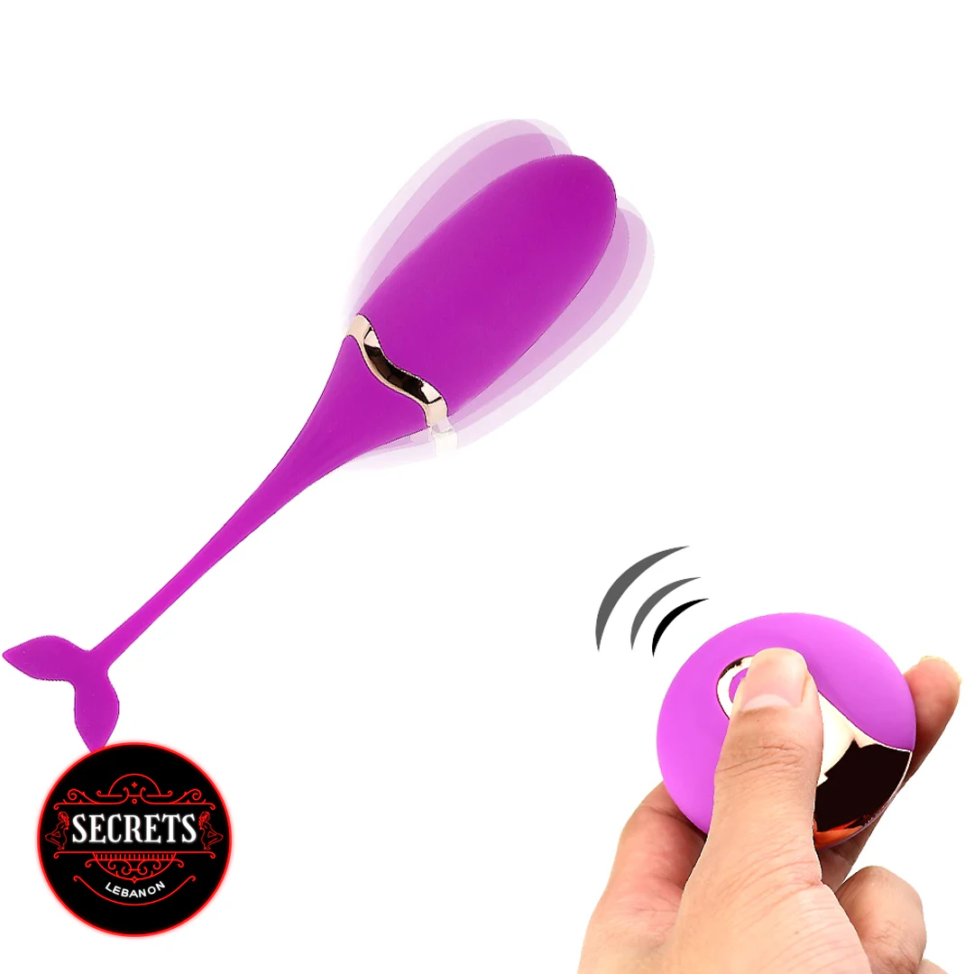 Remote Control Egg Vibrator in purple with fish-tail cord and handheld remote