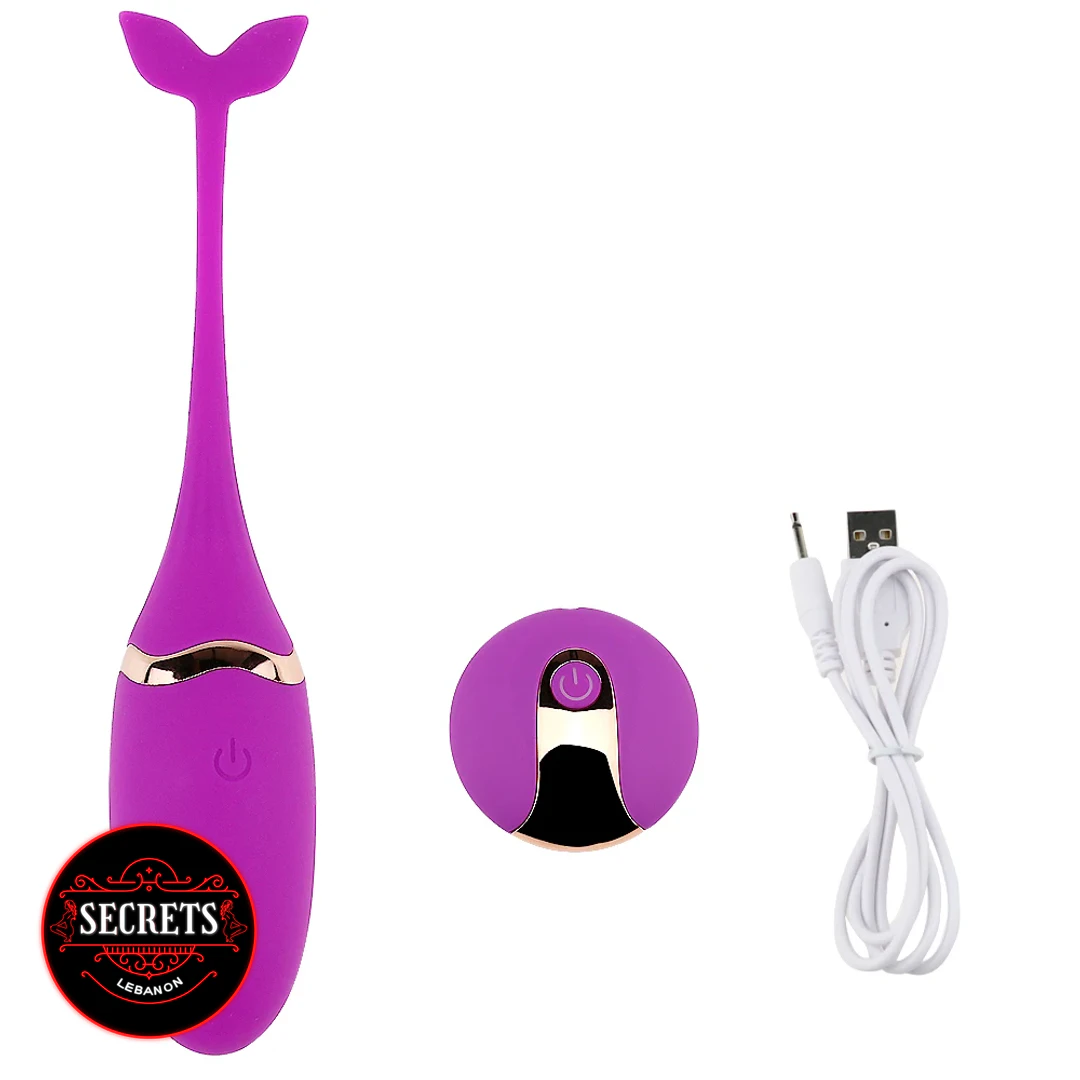 Remote Control Egg Vibrator in purple with round remote and USB cable