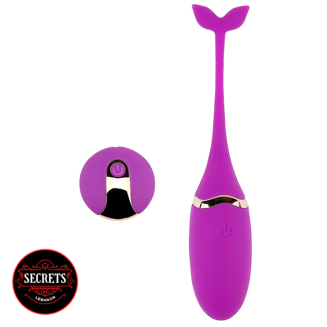 Remote Control Egg Vibrator in purple silicone with gold accent wand