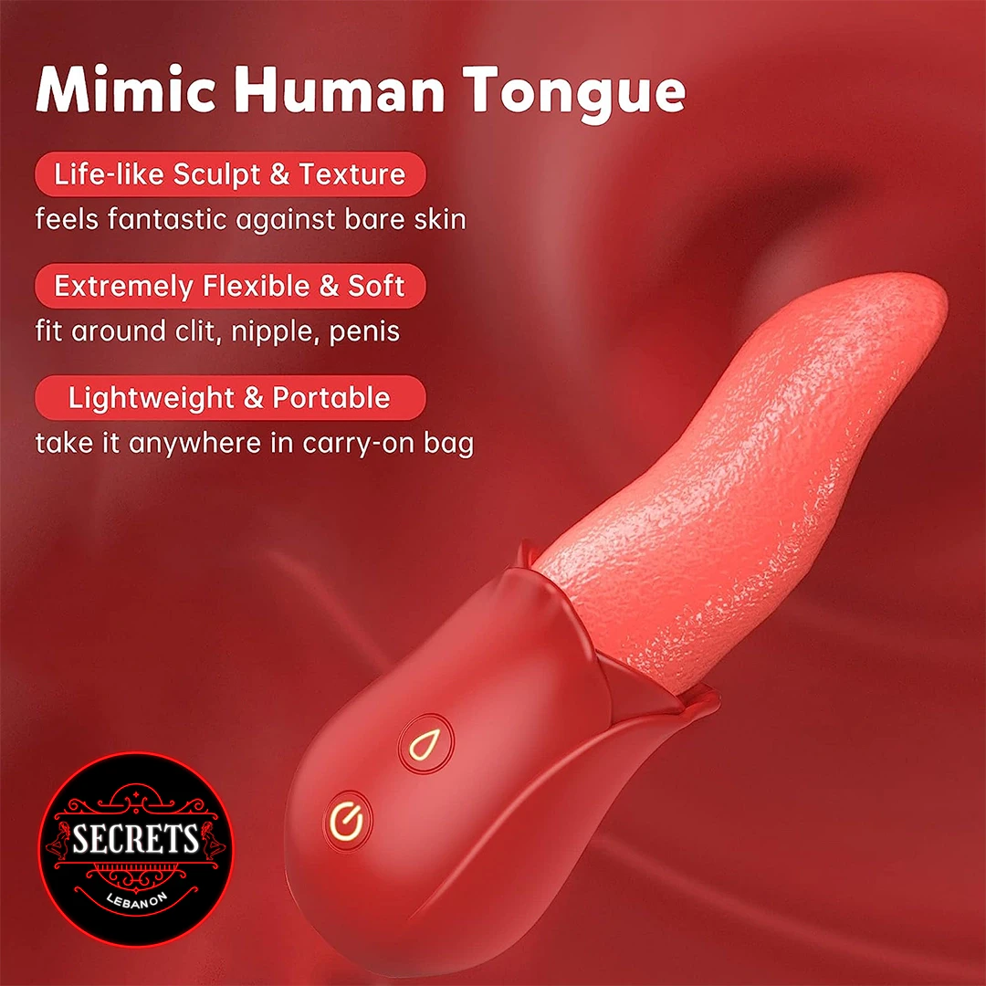 Rose Tongue Licking Vibrator in red with textured flexible tongue attachment
