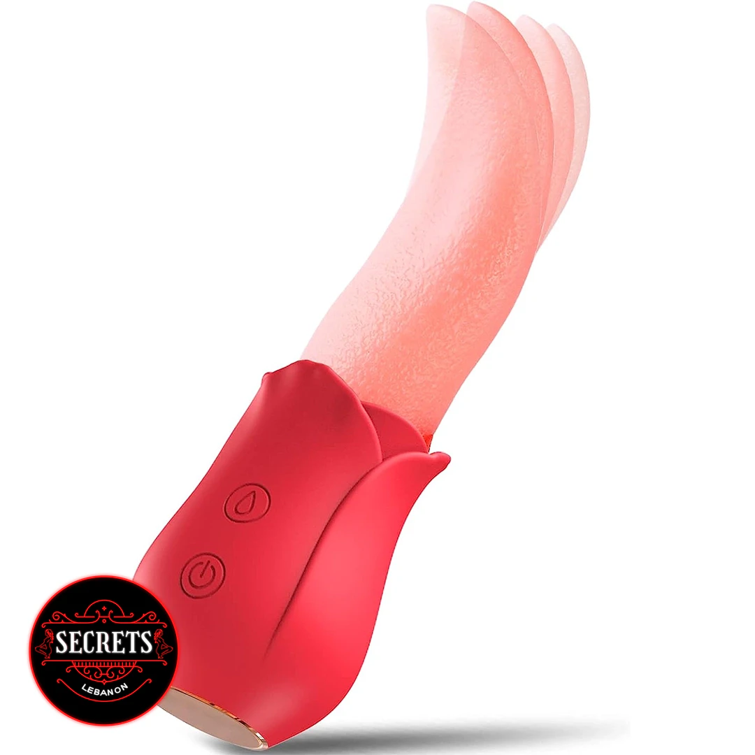 Rose Tongue Licking Vibrator in red with pink flexible tongue attachment