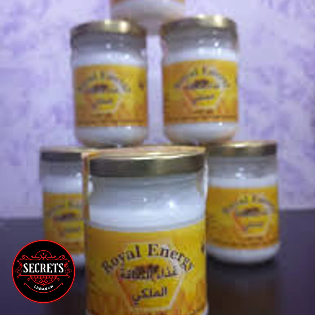 Royal Energy Stamina Gel five glass jars yellow labels gold lids