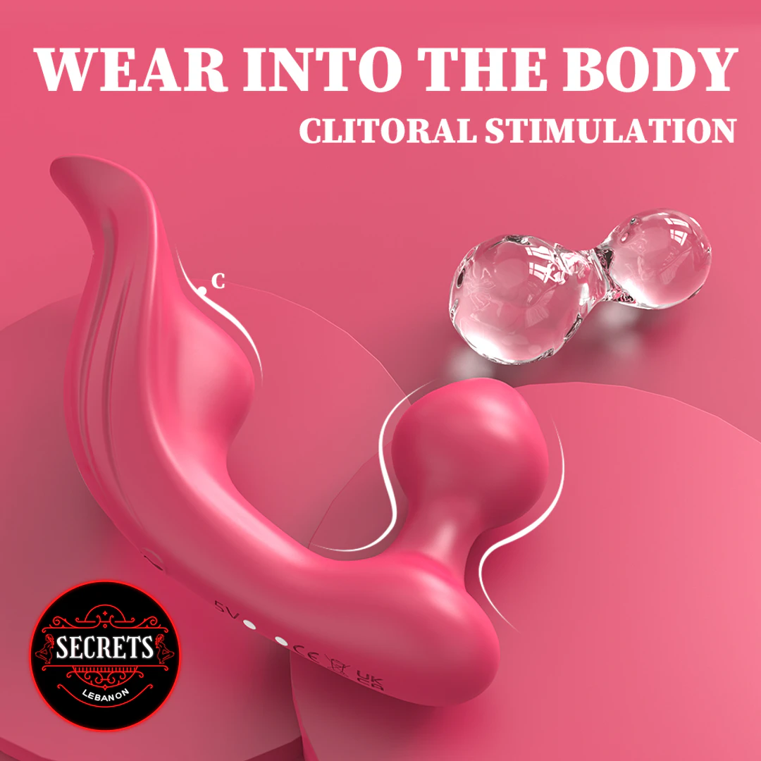S-Hande Chomper Dual Vibrator in pink with clear glass beads alongside