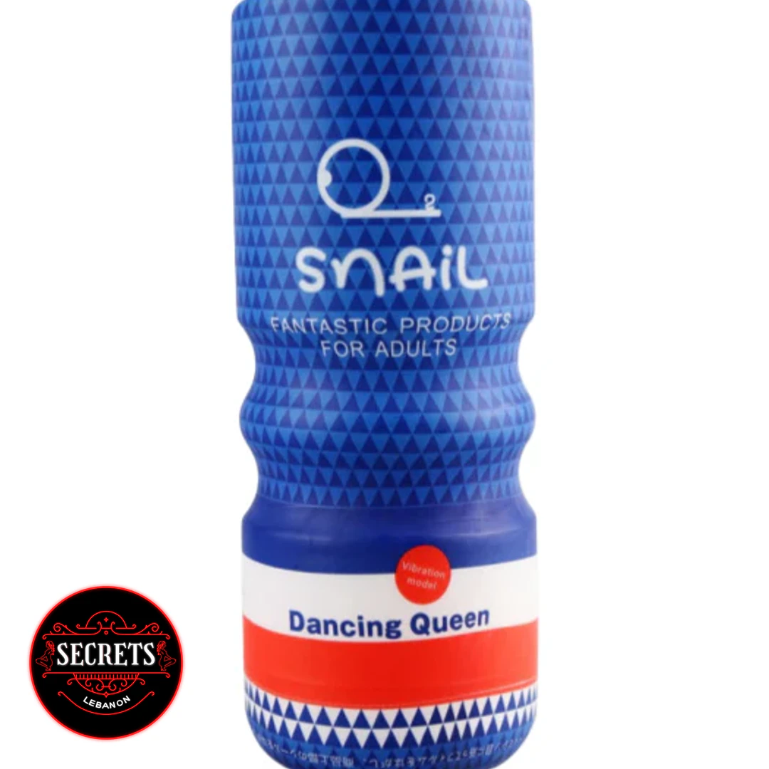 Snail Cup Vibrating Stroker in blue textured sleeve with Dancing Queen label