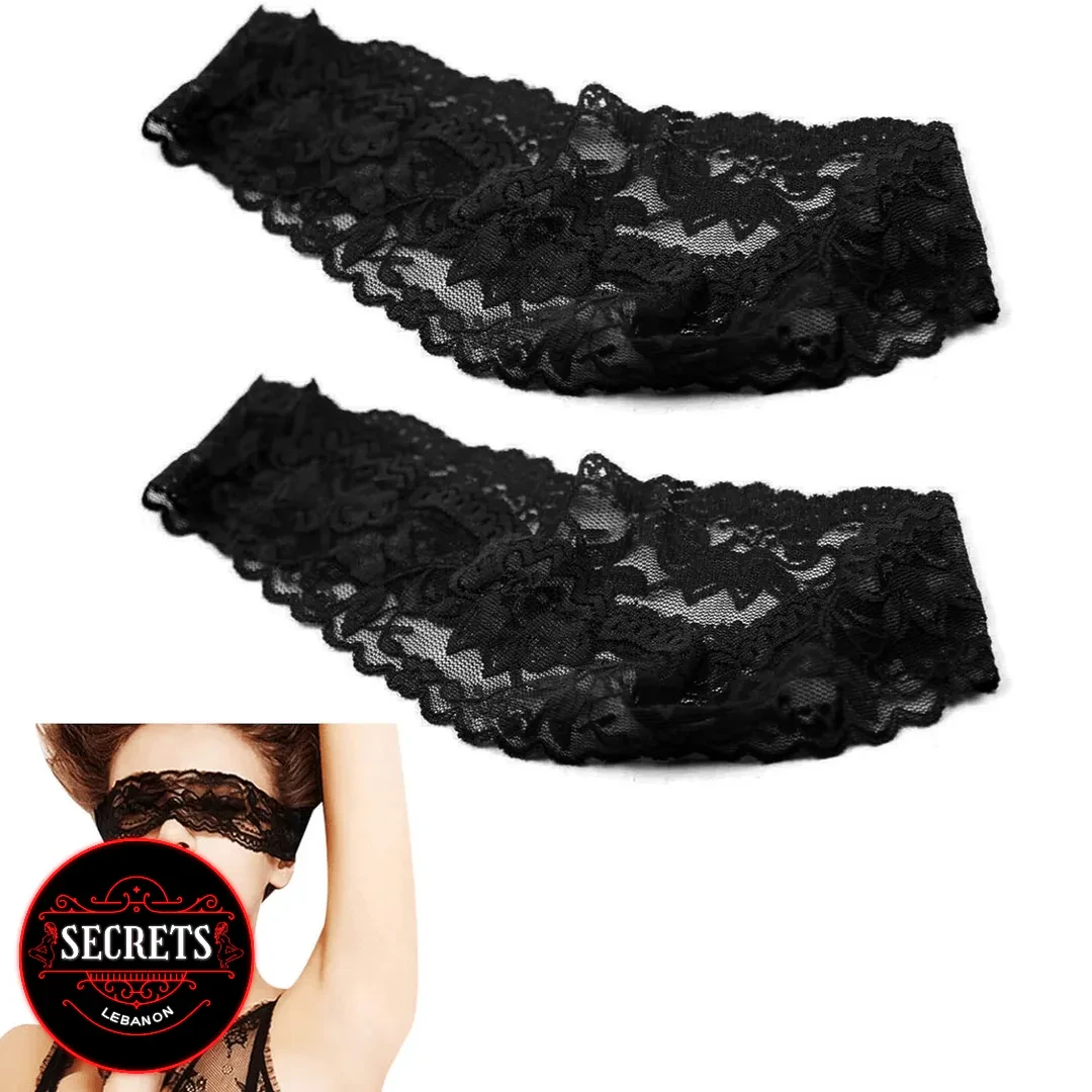 Soft Lace Bondage Eye Mask pair in black floral lace
