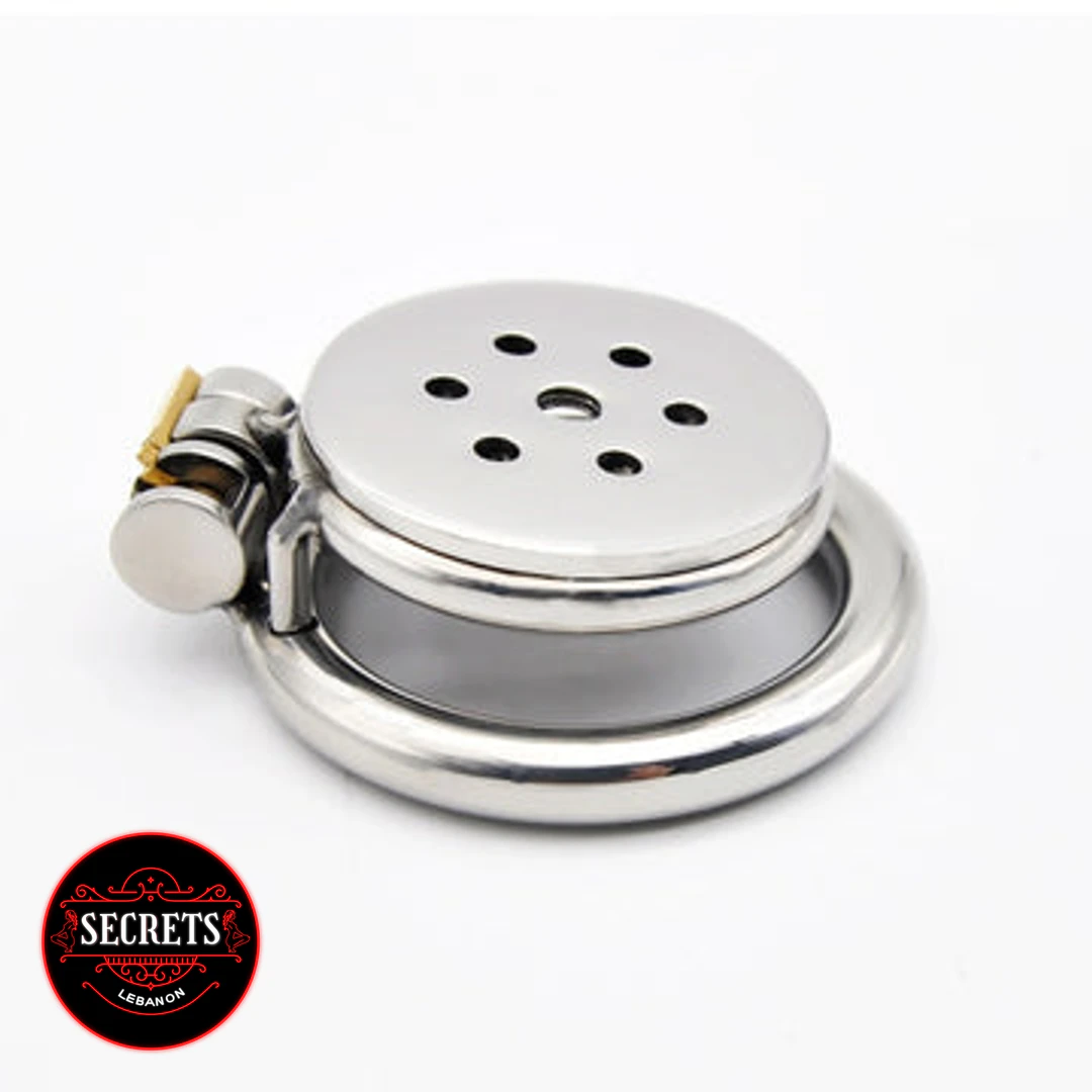 Stainless Steel Flat Chastity Cage with ventilation holes and base ring
