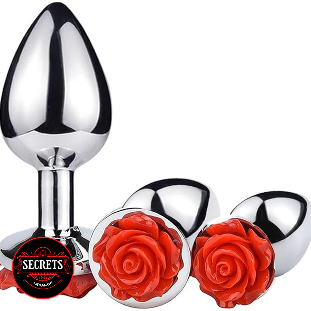 Sumertime Secrets Rose Butt Plug set of three silver with red rose bases