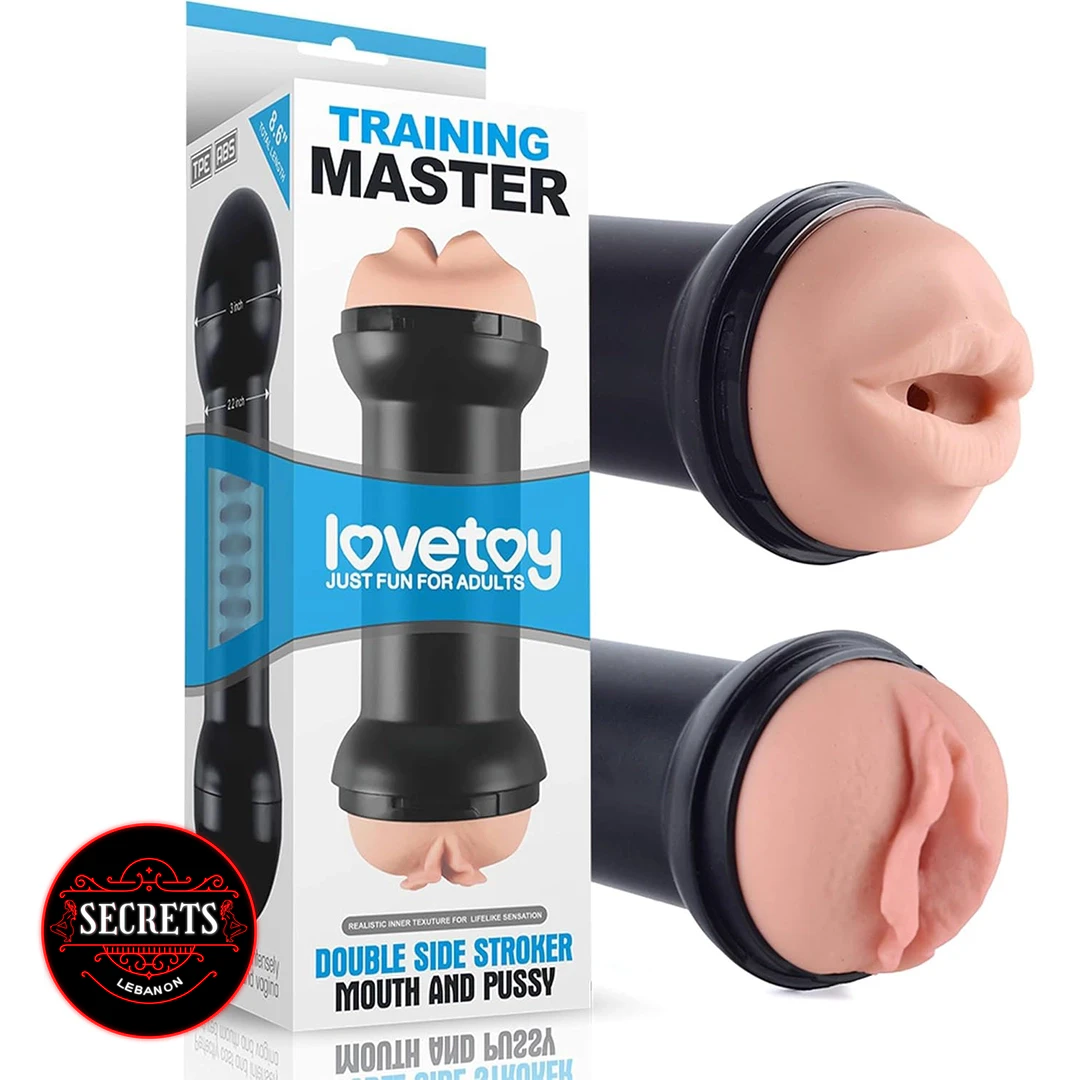Training Master Mouth Pussy Masturbator double-ended stroker beside retail box