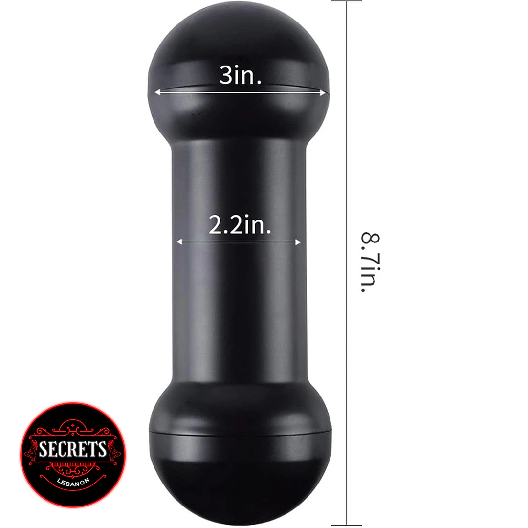 Training Master Mouth Pussy Masturbator black double-bulb toy with size dimensions