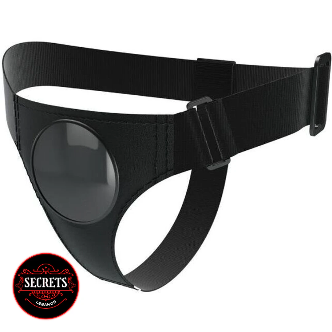 Universal Strap-On Harness Brief in black with adjustable straps and O-ring