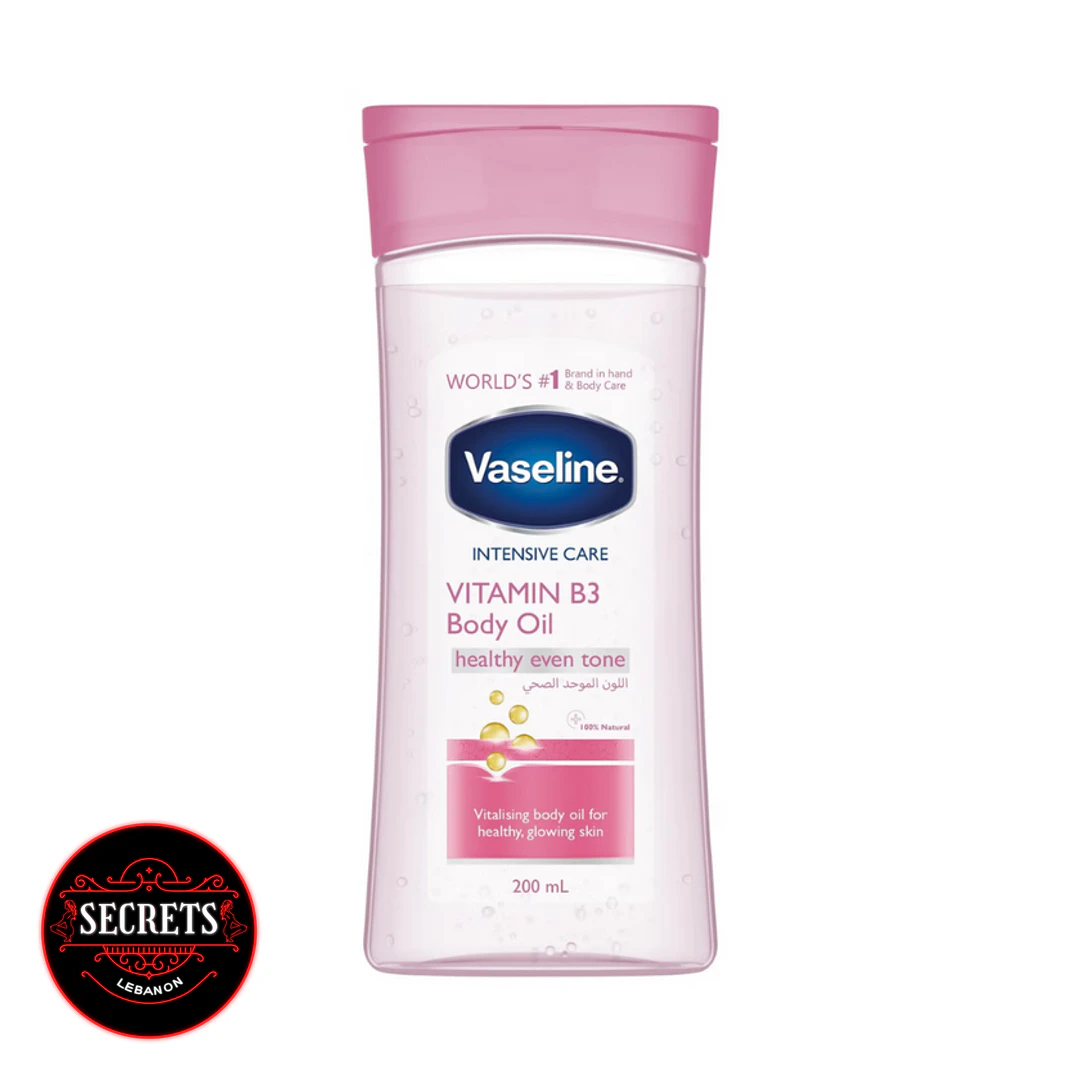 Vaseline Vitalising Body Oil 200ml bottle with pink cap front view