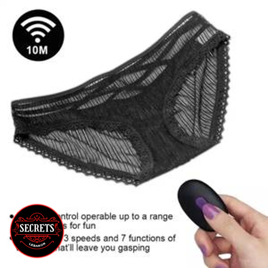 Vibrating Lace Thong Remote Control Set in black with wireless remote
