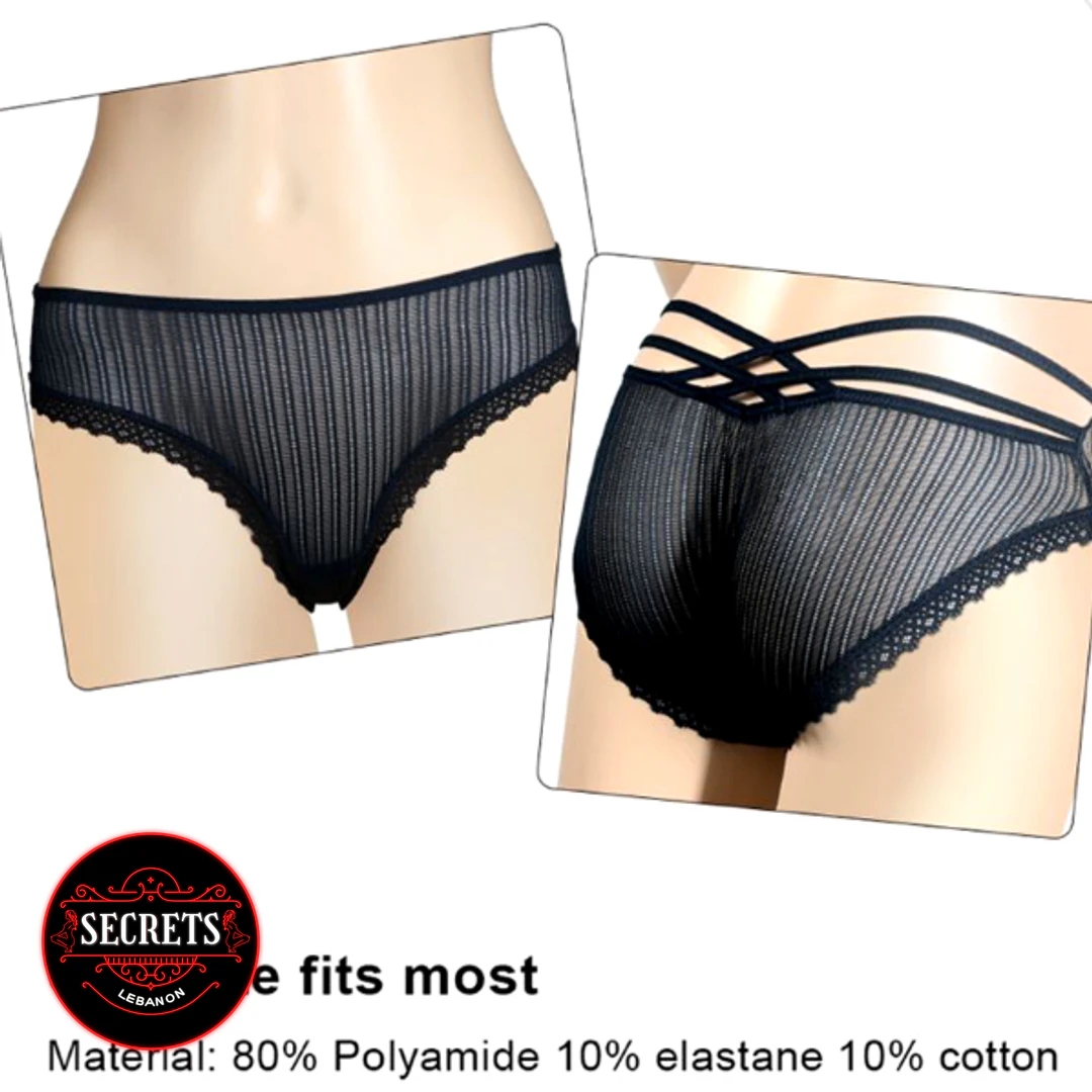 Vibrating Lace Thong Remote Control Set black mesh front and back views