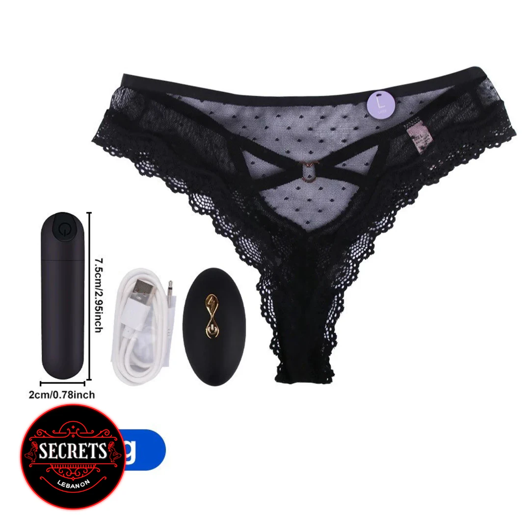Vibrating Lace Thong Remote Control Set with black bullet and USB cable