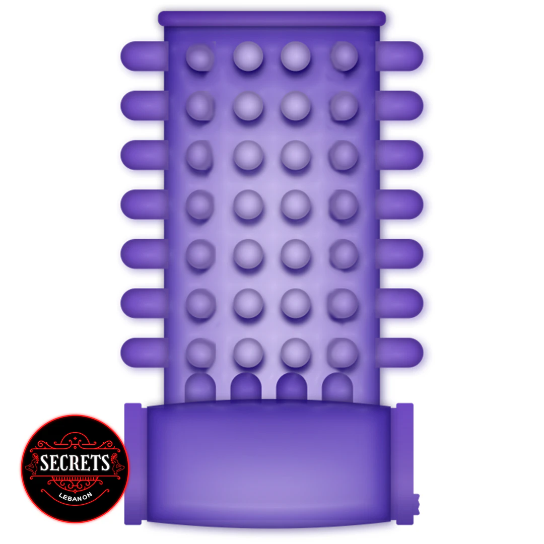 Vibrating Silicone Penis Sleeve in purple with raised nubs and side ribs