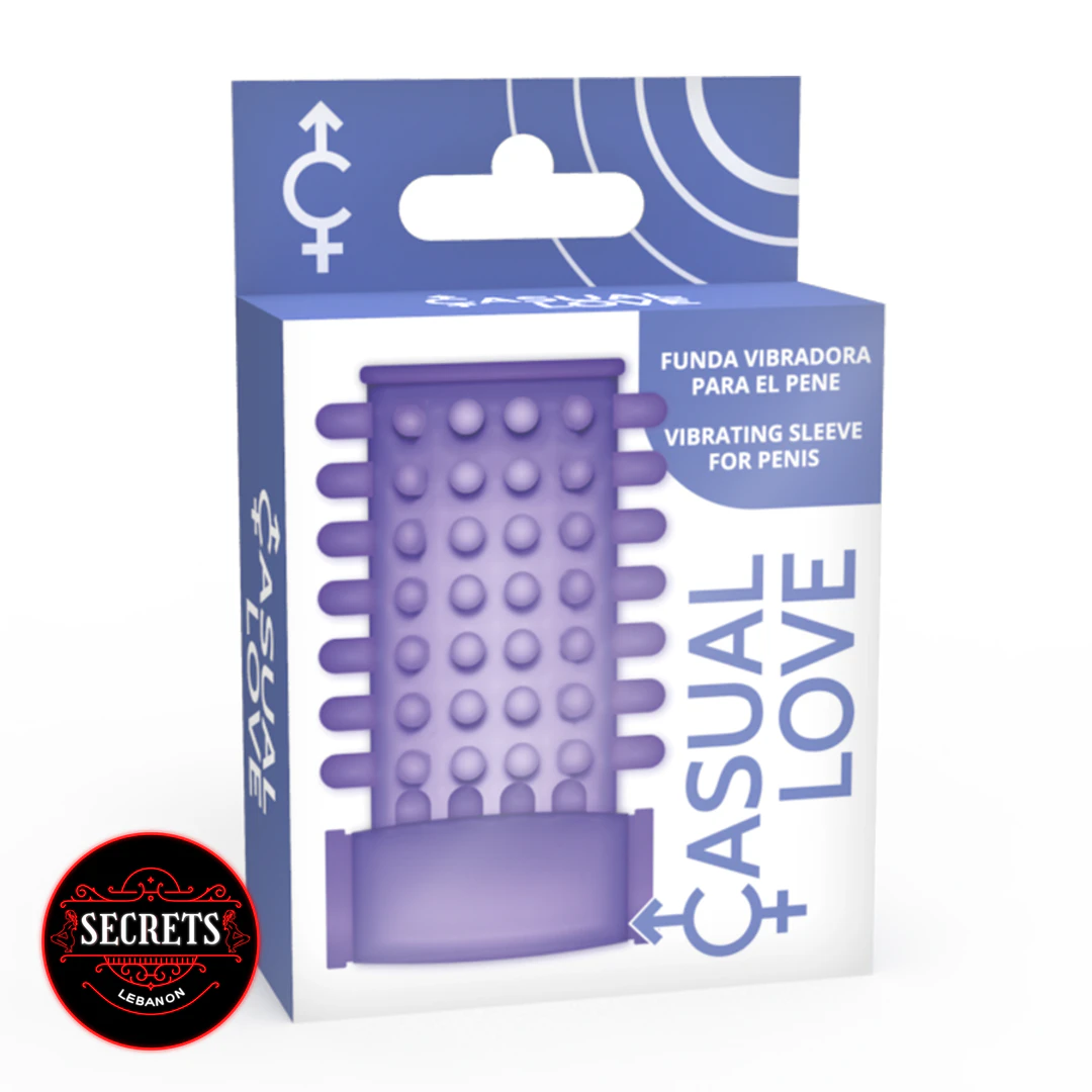 Vibrating Silicone Penis Sleeve purple nubbed design in retail packaging