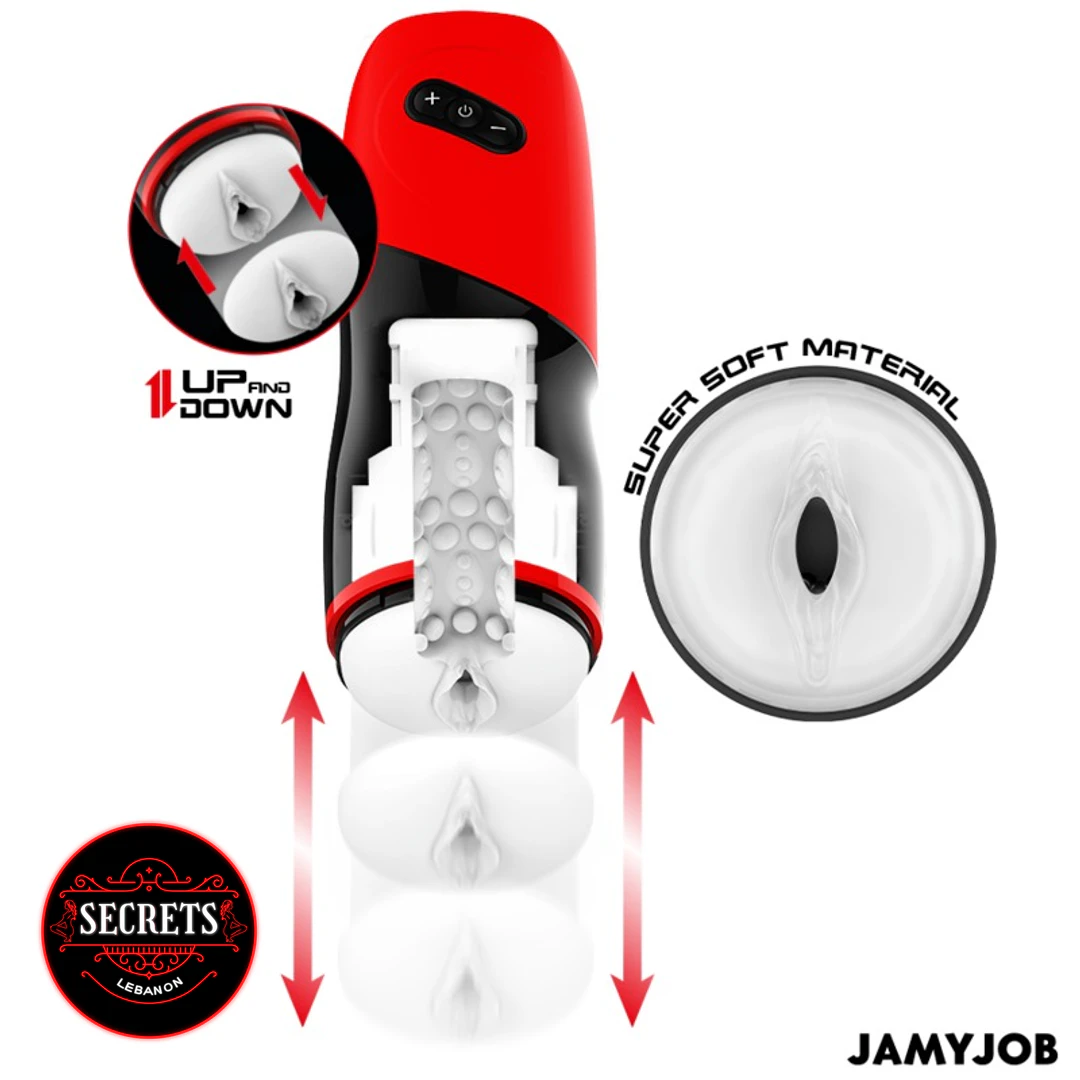 XPeed Thrusting Masturbator red and black with open white textured sleeve detail
