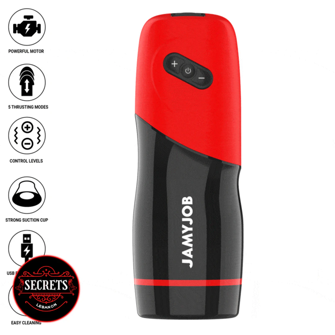 XPeed Thrusting Masturbator in red and black shown front-facing upright