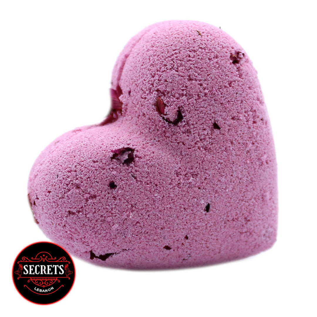 Ylang Ylang Flower Bath Bomb heart-shaped pink with embedded dried petals
